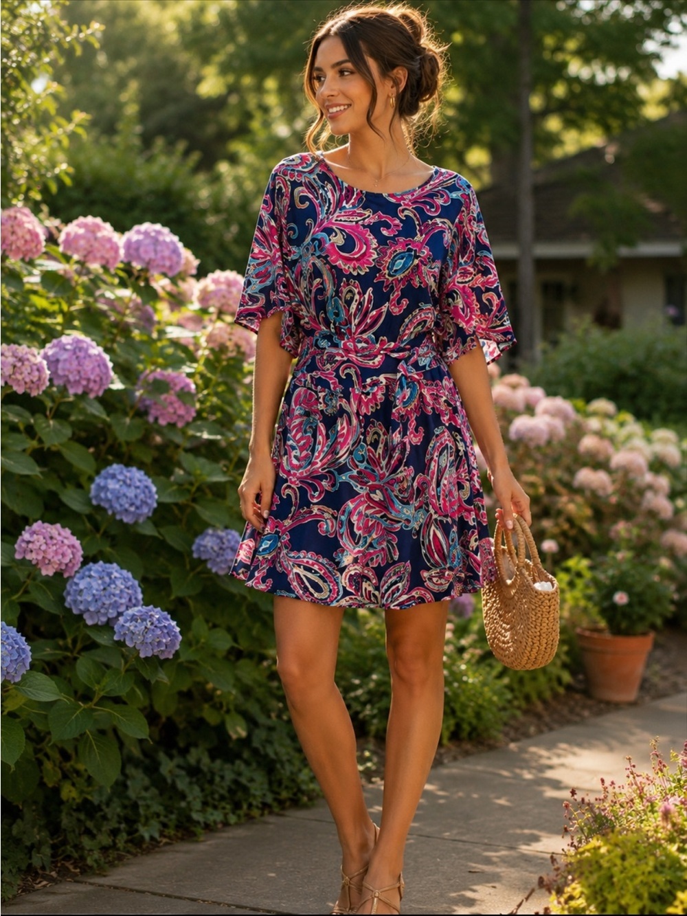Lilly Pulitzer Navy and Pink Paisley Short Sleeve Mini Dress